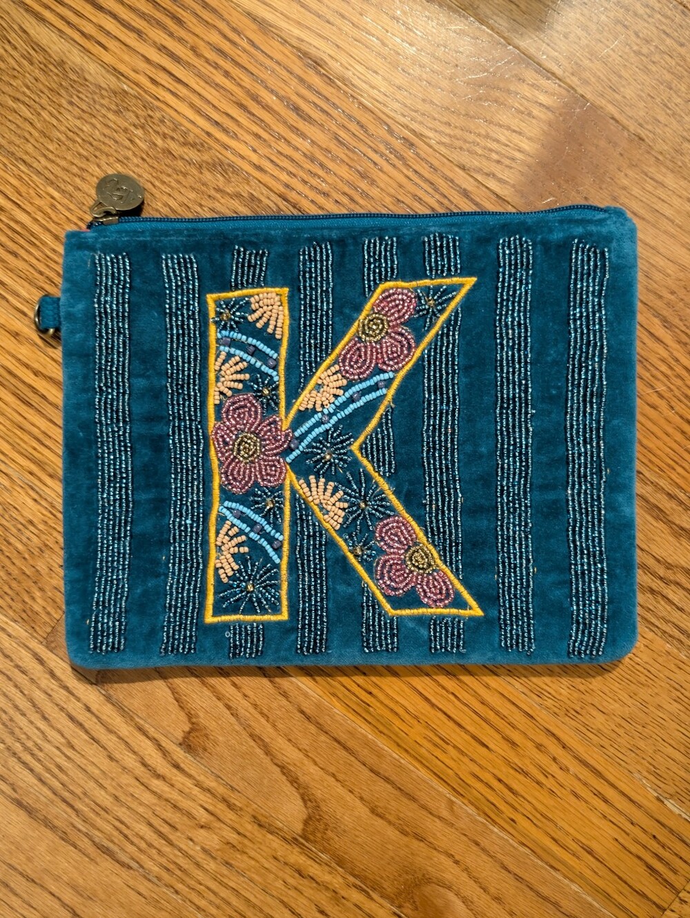 NWOT America & Beyond Velvet Embellished Monogram Clutch